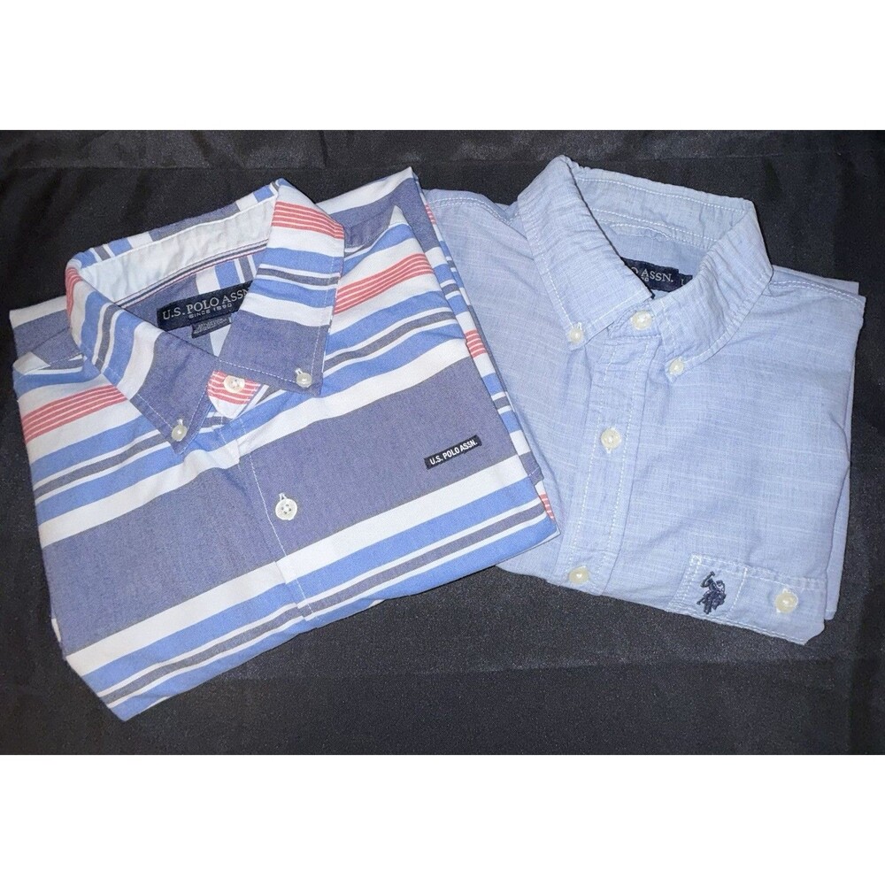 Lot of 2 U.S. Polo Assn Men’s Large Short Sleeve Button Shirts Blue Stripe